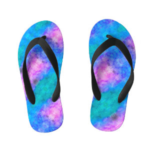 Abstract Pastel Paint Blue, Pink, Aqua Kid's Thongs