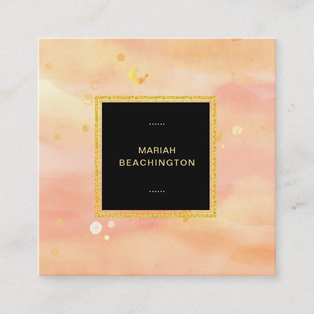 *~* Abstract Pastel Peach Gold Bubbles Dots Square Business Card (Front)
