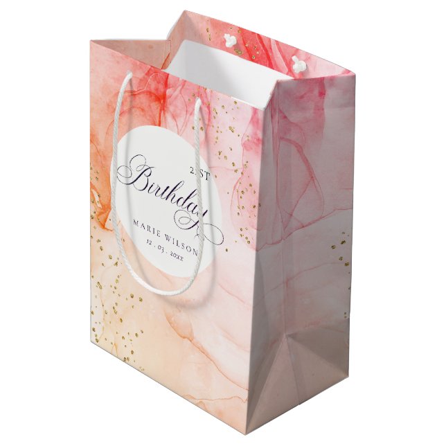 Abstract Pastel Pink Orange Any Age Birthday Medium Gift Bag (Back Angled)