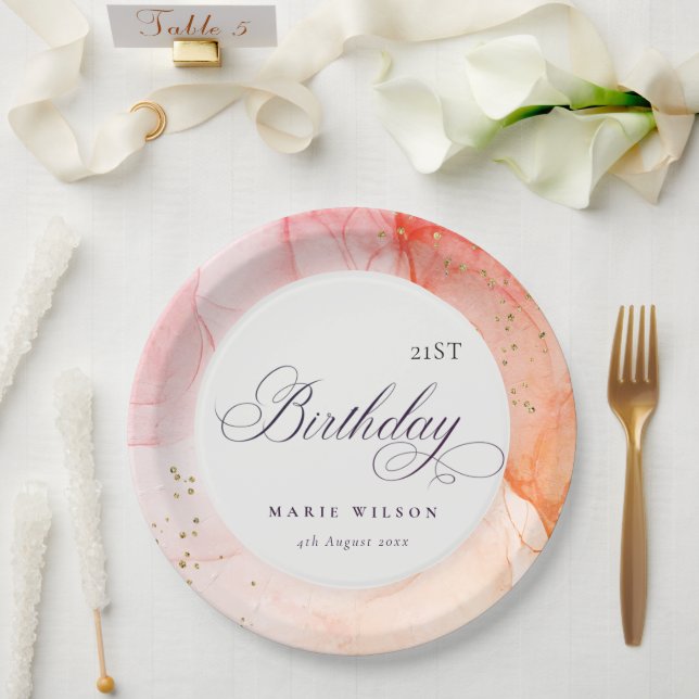 Abstract Pastel Pink Orange Any Age Birthday Paper Plate (Wedding)