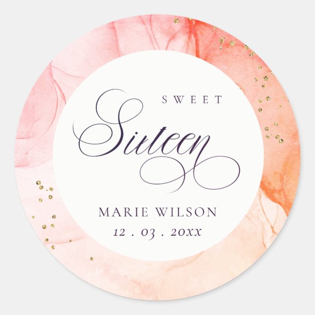 Abstract Pastel Pink Orange Sweet 16 Birthday Classic Round Sticker (Front)