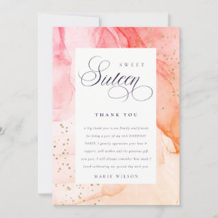 Abstract Pastel Pink Orange Sweet 16 Birthday Thank You Card