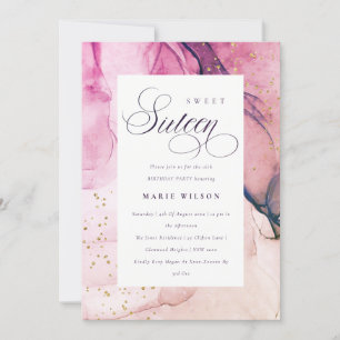 Abstract Pastel Pink Purple Navy Sweet 16 Birthday Invitation