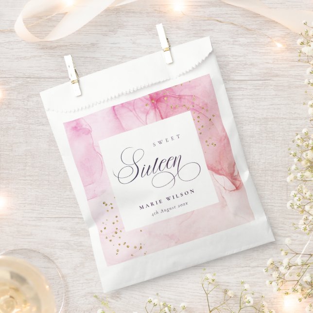 Abstract Pastel Pink Purple Sweet 16 Birthday Favour Bag (Clipped)