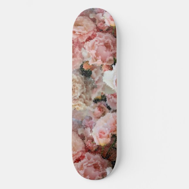 Abstract pastel pink rose overlay pixel art   skateboard (Front)