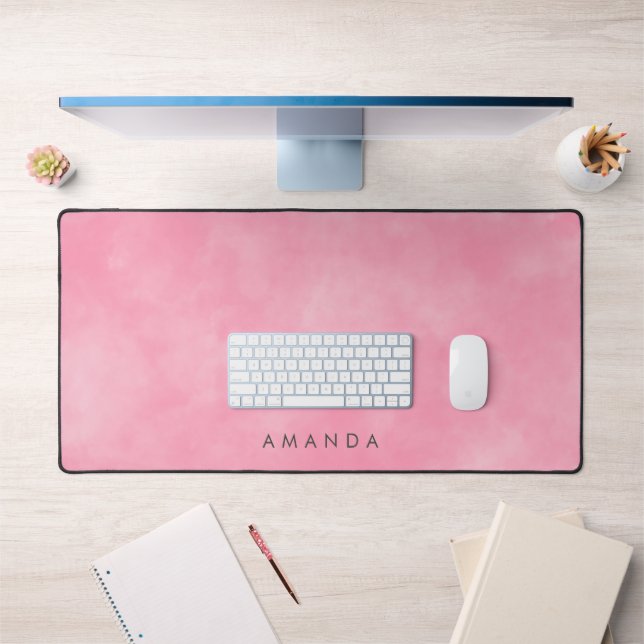 Abstract Pastel Pink Sky Clouds Personalised Text Desk Mat (Office 1)