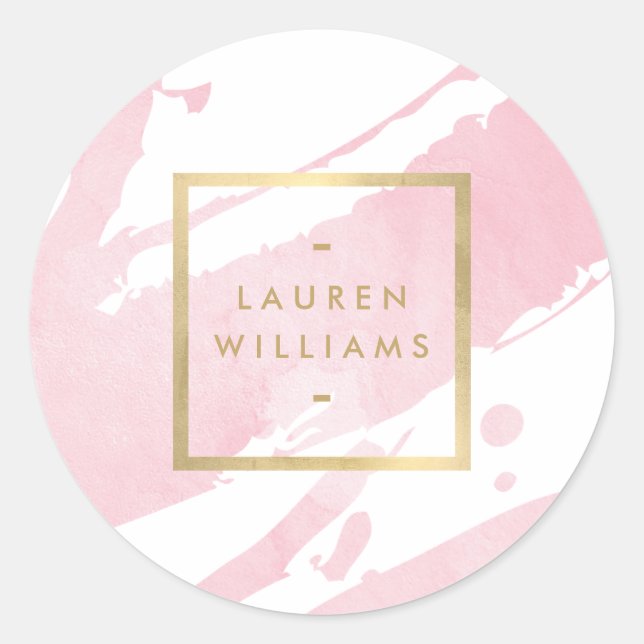 Abstract Pastel Pink Watercolor Brushstrokes Classic Round Sticker (Front)