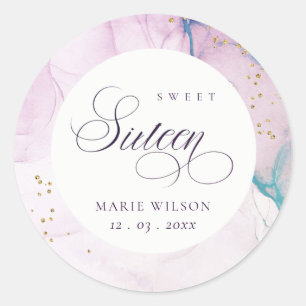 Abstract Pastel Purple Blue Teal Sweet 16 Birthday Classic Round Sticker