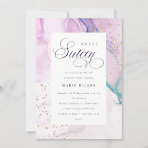 Abstract Pastel Purple Teal Blue Sweet 16 Birthday Invitation