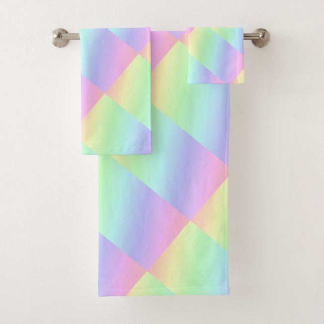 Abstract Pastel Rainbow Coloured  Bath Towel Set (Insitu)
