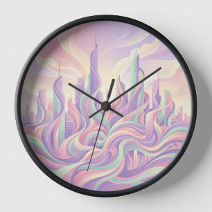 Abstract Pastel Skyline Silhouette Art Clocks
