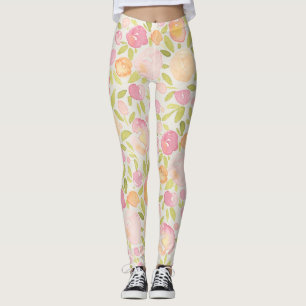 Abstract Pastel  Spring Floral  Design Leggings