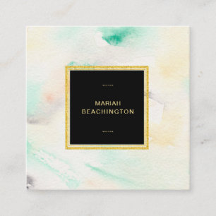 *~* Abstract Pastel Watercolor Gold Glitter Frame Square Business Card