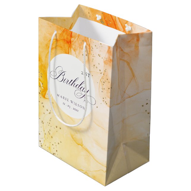 Abstract Pastel Yellow Orange Any Age Birthday Medium Gift Bag (Back Angled)
