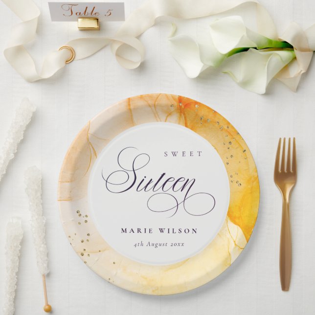Abstract Pastel Yellow Orange Sweet 16 Birthday Paper Plate (Wedding)