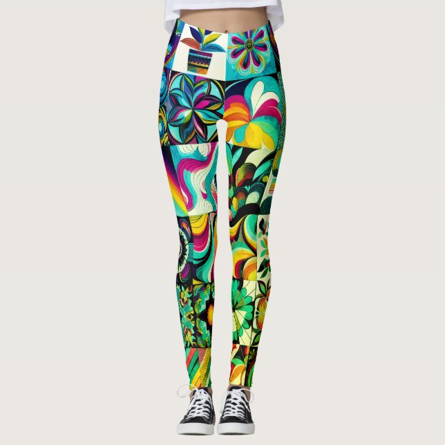 Abstract Patchwork Art Pair of Customised Modern Leggings (Front)