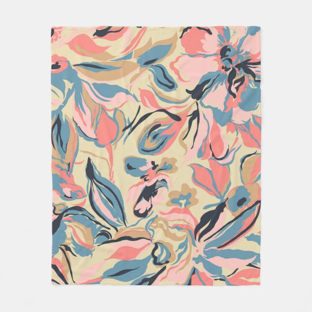 Abstract patchwork: geometric floral cream. fleece blanket (Front)