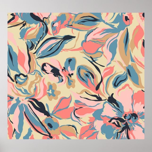 Abstract patchwork: geometric floral cream. poster (Front)