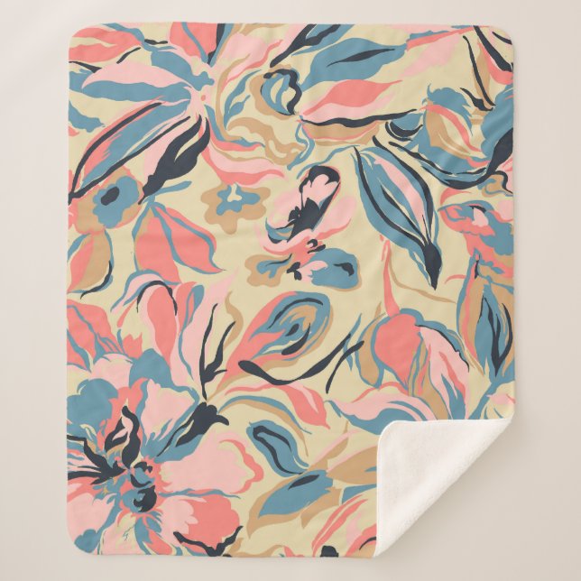 Abstract patchwork: geometric floral cream. sherpa blanket (Front)