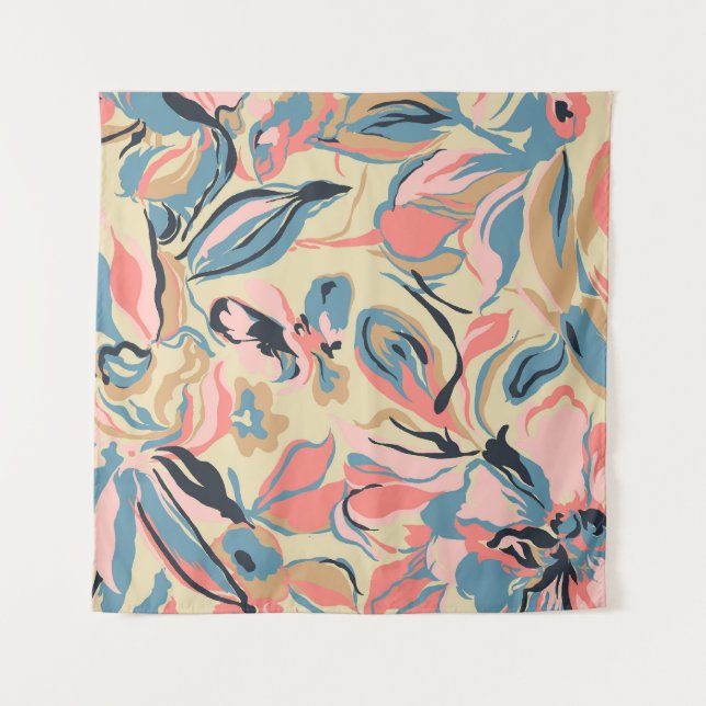 Abstract patchwork: geometric floral cream. tapestry (Front)