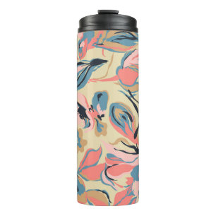 Abstract patchwork: geometric floral cream. thermal tumbler