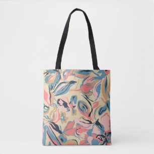 Abstract patchwork: geometric floral cream. tote bag