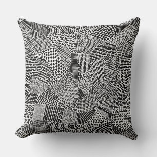 Abstract Patchwork Map - Black on White Cushion