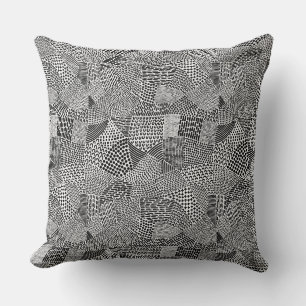 Abstract Patchwork Map - Black on White Cushion