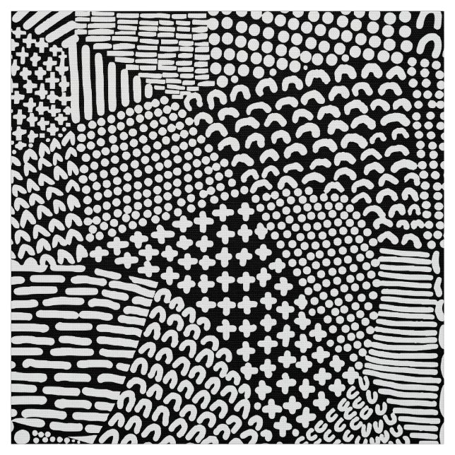 Abstract Patchwork Map - White on Black Fabric (Swatch)