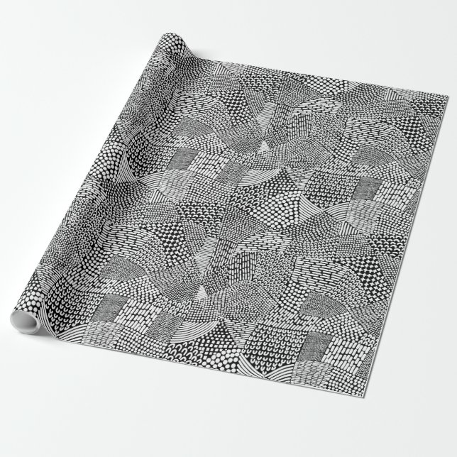 Abstract Patchwork Map - White on Black Wrapping Paper (Unrolled)