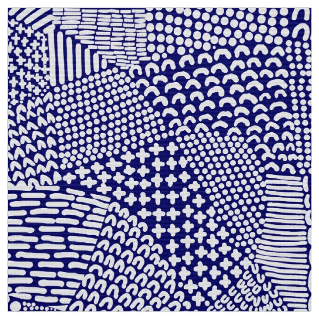 Abstract Patchwork Map - White on Deep Navy Blue Fabric (Swatch)