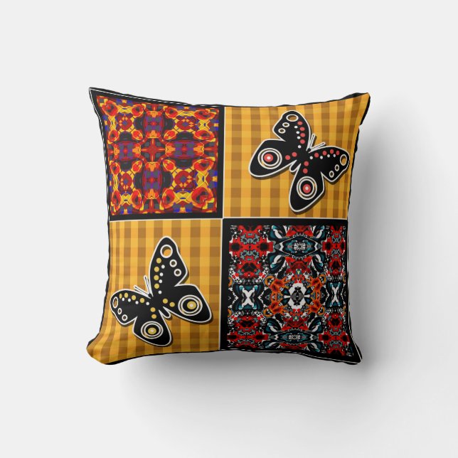 Abstract patchwork quilting retro vintage pattern cushion (Front)