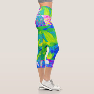 Abstract Patchwork Sunflower Garden Collage Capri Leggings