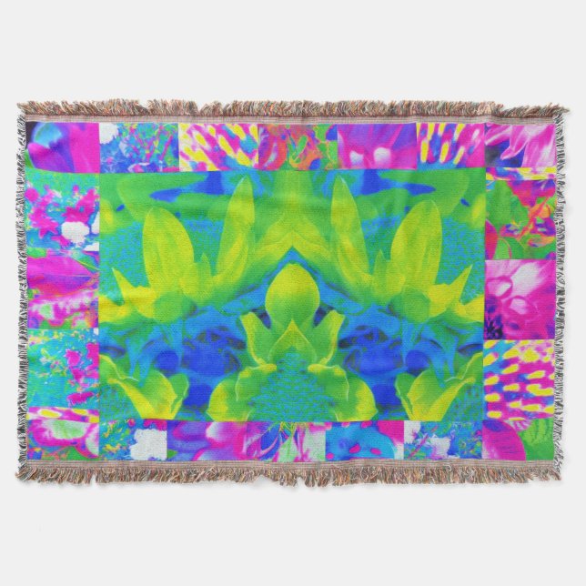 Abstract Patchwork Sunflower Garden Collage Throw Blanket (Front)