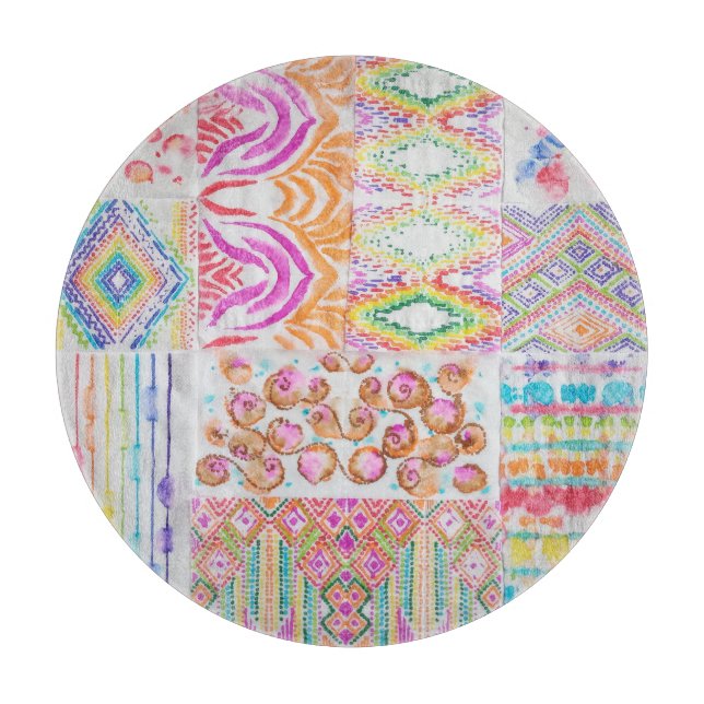 Abstract patchwork, watercolor tie dye pattern. cutting board (Front)
