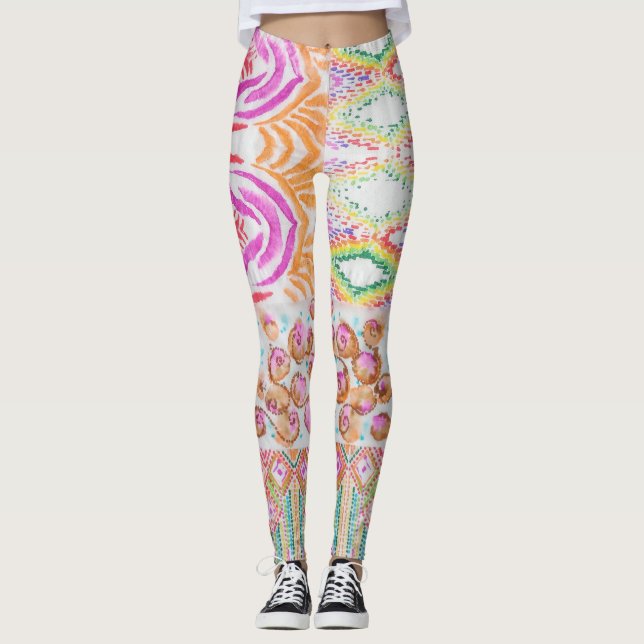 Abstract patchwork, watercolor tie dye pattern. leggings (Front)