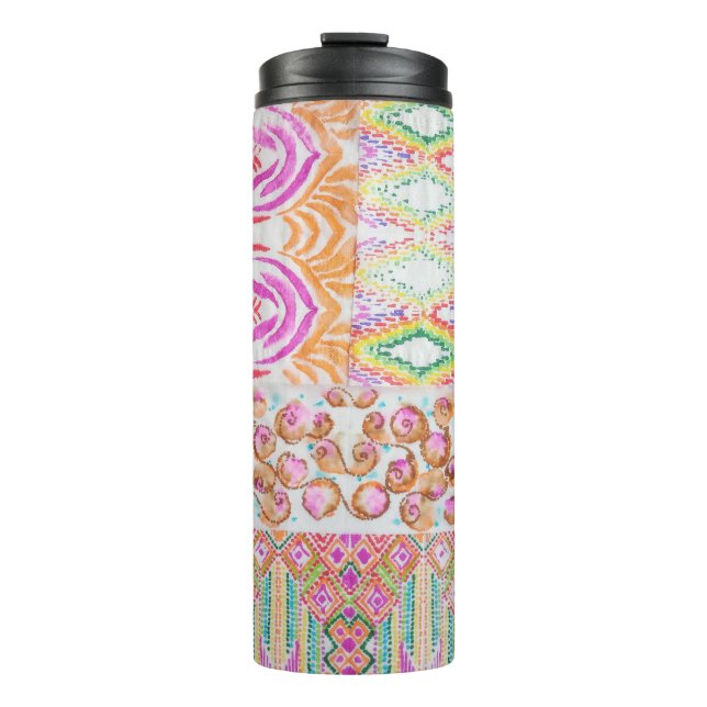 Abstract patchwork, watercolor tie dye pattern. thermal tumbler (Front)