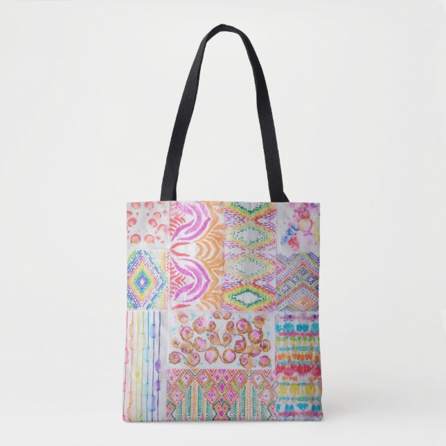 Abstract patchwork, watercolor tie dye pattern. tote bag (Front)