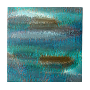 Abstract patina copper and green by Renee Ceramic Tile