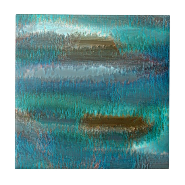 Abstract patina copper and green by Renee Ceramic Tile (Front)