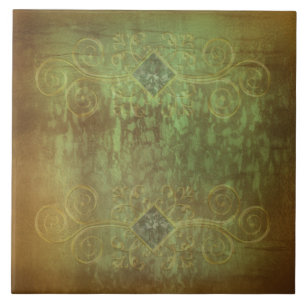Abstract patina copper and green by Renee Ceramic Tile