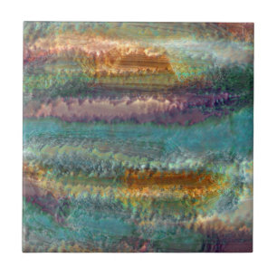 Abstract patina green copper leaves pattern ceramic tile