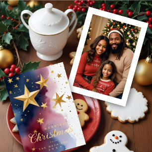 Abstract Patriotic Blue Red & White Stars Elegant Holiday Card