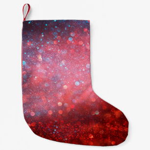 Abstract patriotic red and blue glitter small christmas stocking