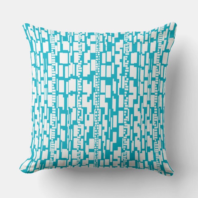 Abstract Pattern 090615 - White on Aqua Blue Cushion (Front)