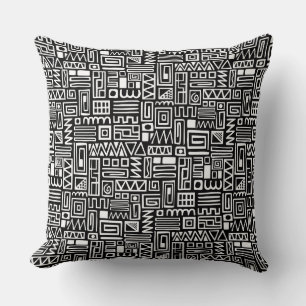 Abstract Pattern 110122 - White on Black Cushion
