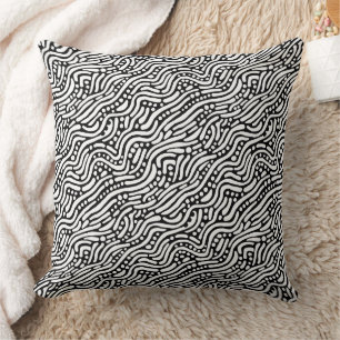 Abstract Pattern 110523 - White on Black Cushion