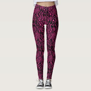 Abstract Pattern 130621 - Black and Hot Pink Leggings