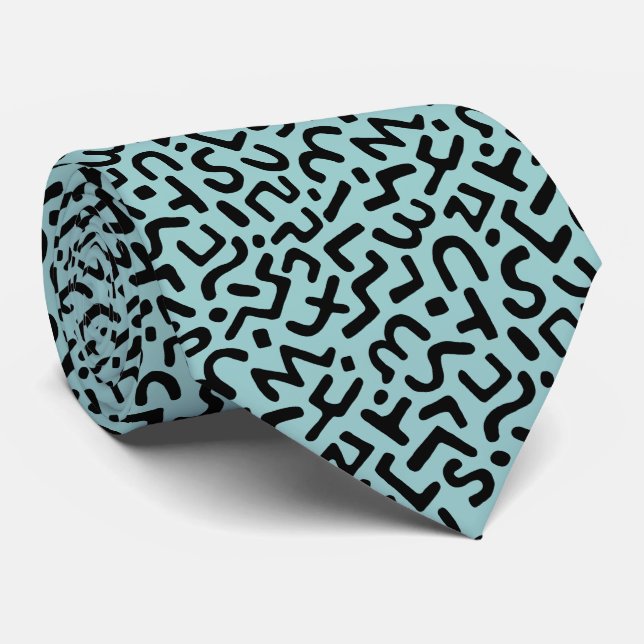 Abstract Pattern 170822 - Black on Lt Blue Green Tie (Rolled)