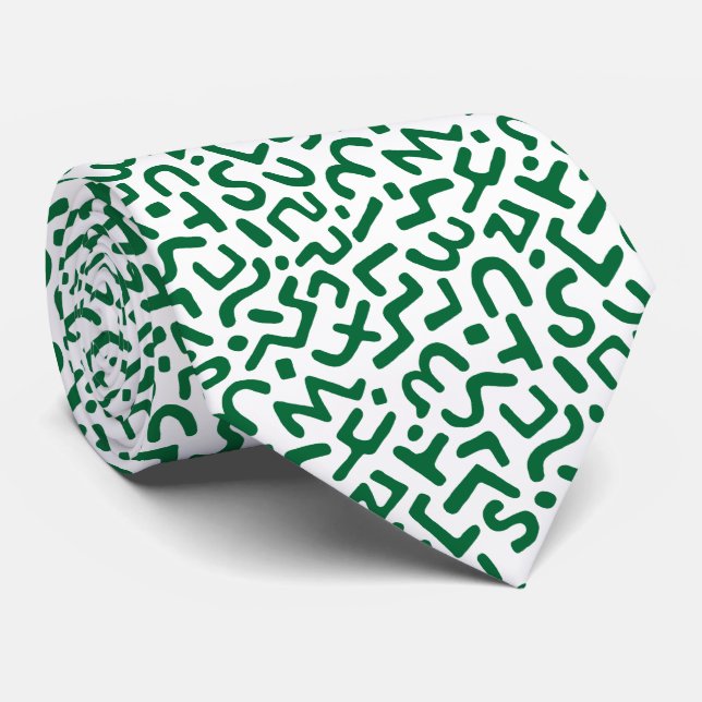 Abstract Pattern 170822 - Forest Green on White Tie (Rolled)